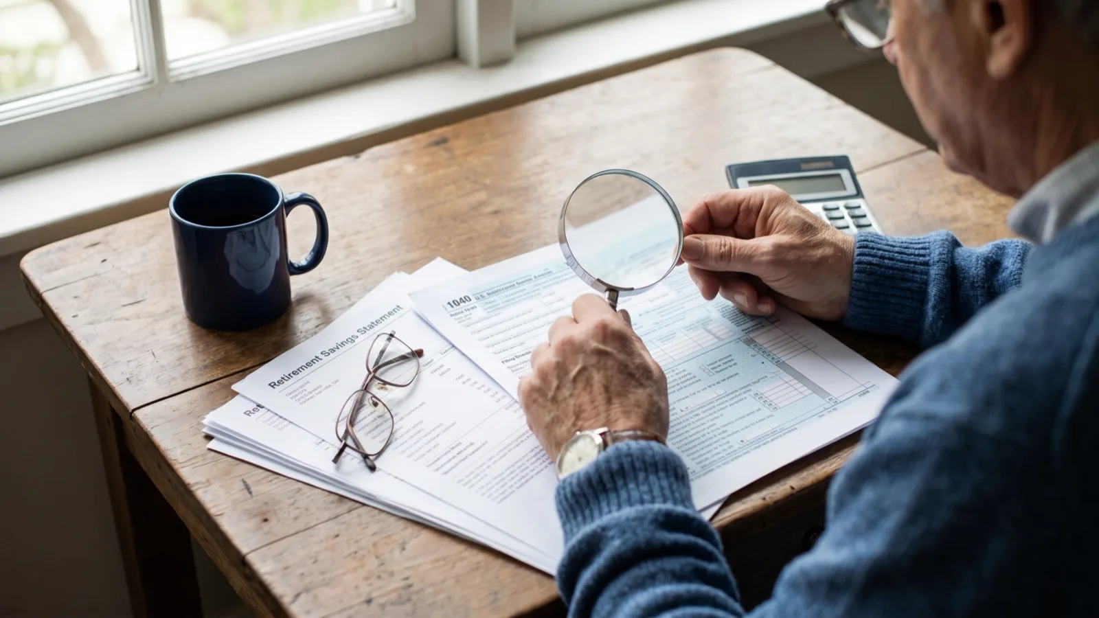 A magnifying glass over a financial statement