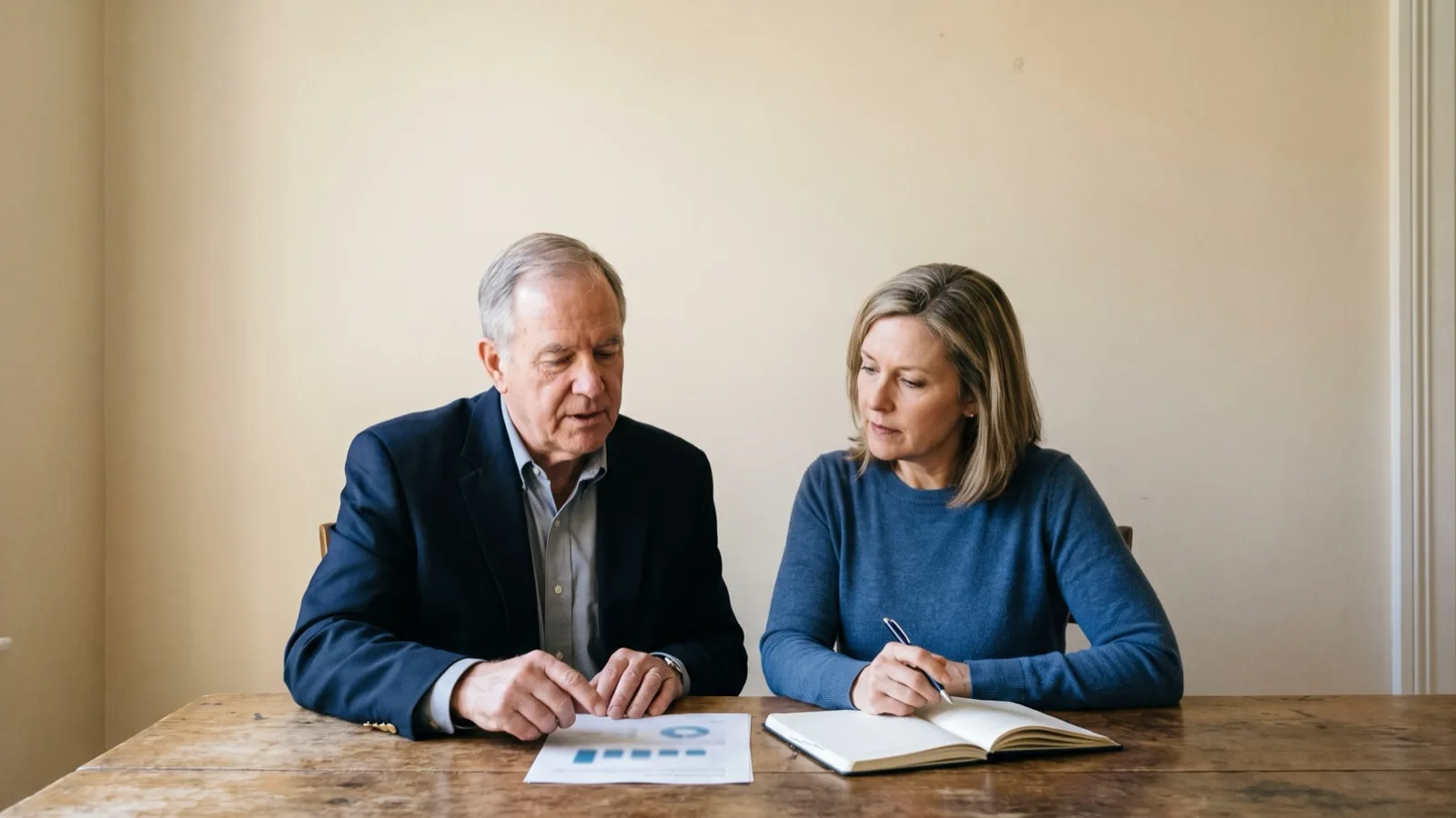 An advisor explaining a document to a client