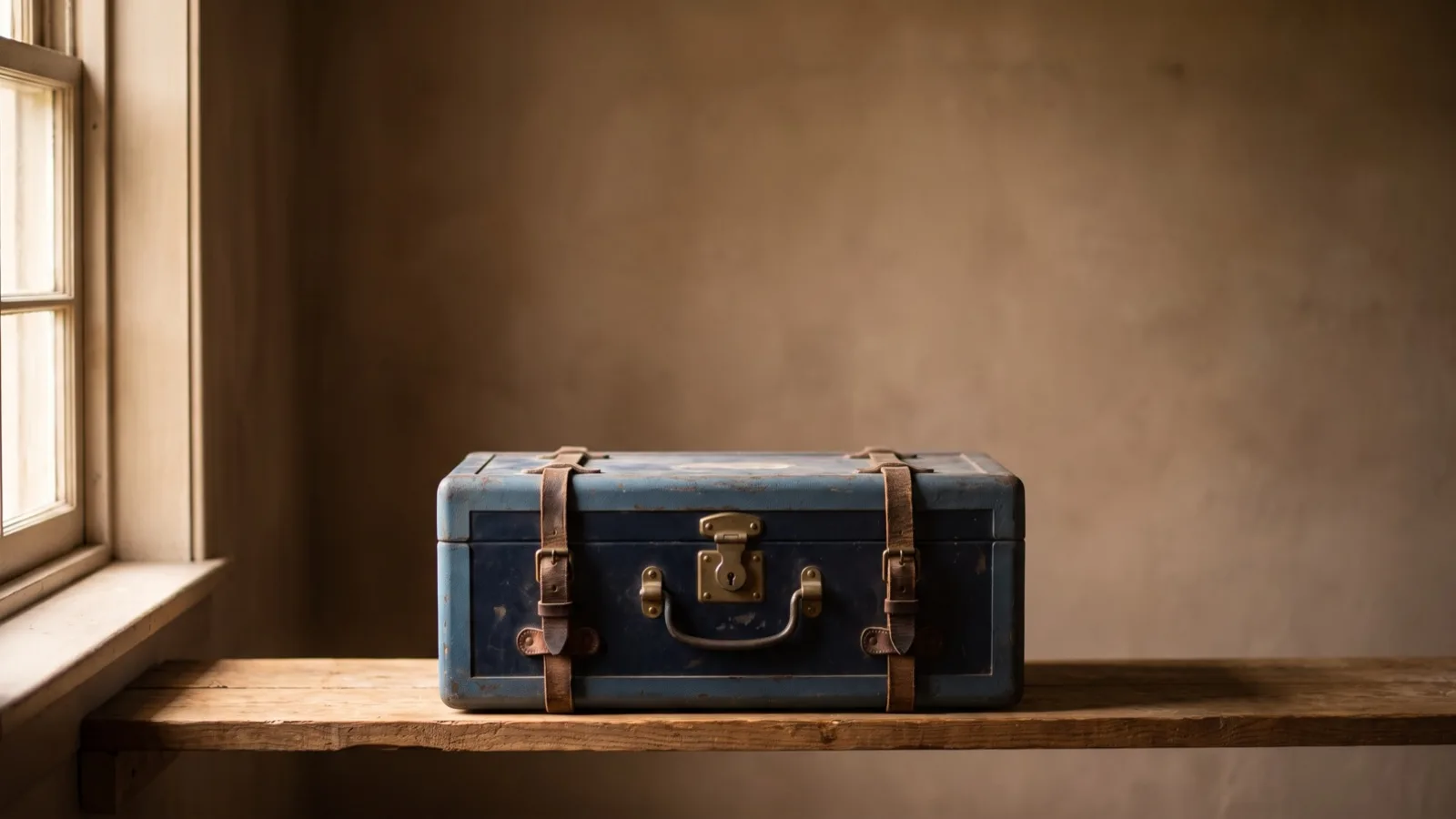 A sturdy locked strongbox in warm light