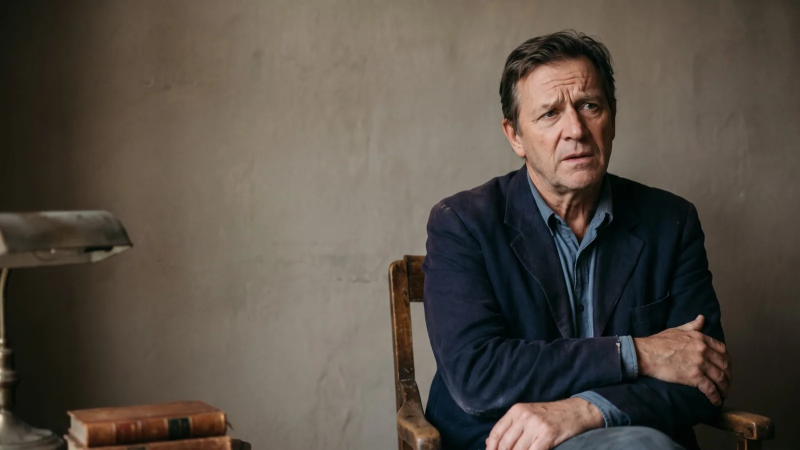 A skeptical man with arms folded, questioning look